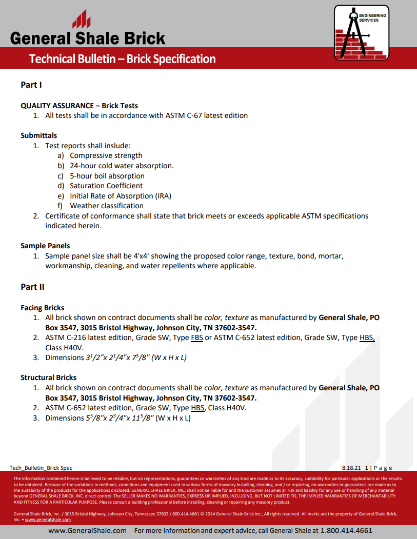 Brick Specification Documents - Michigan Brick